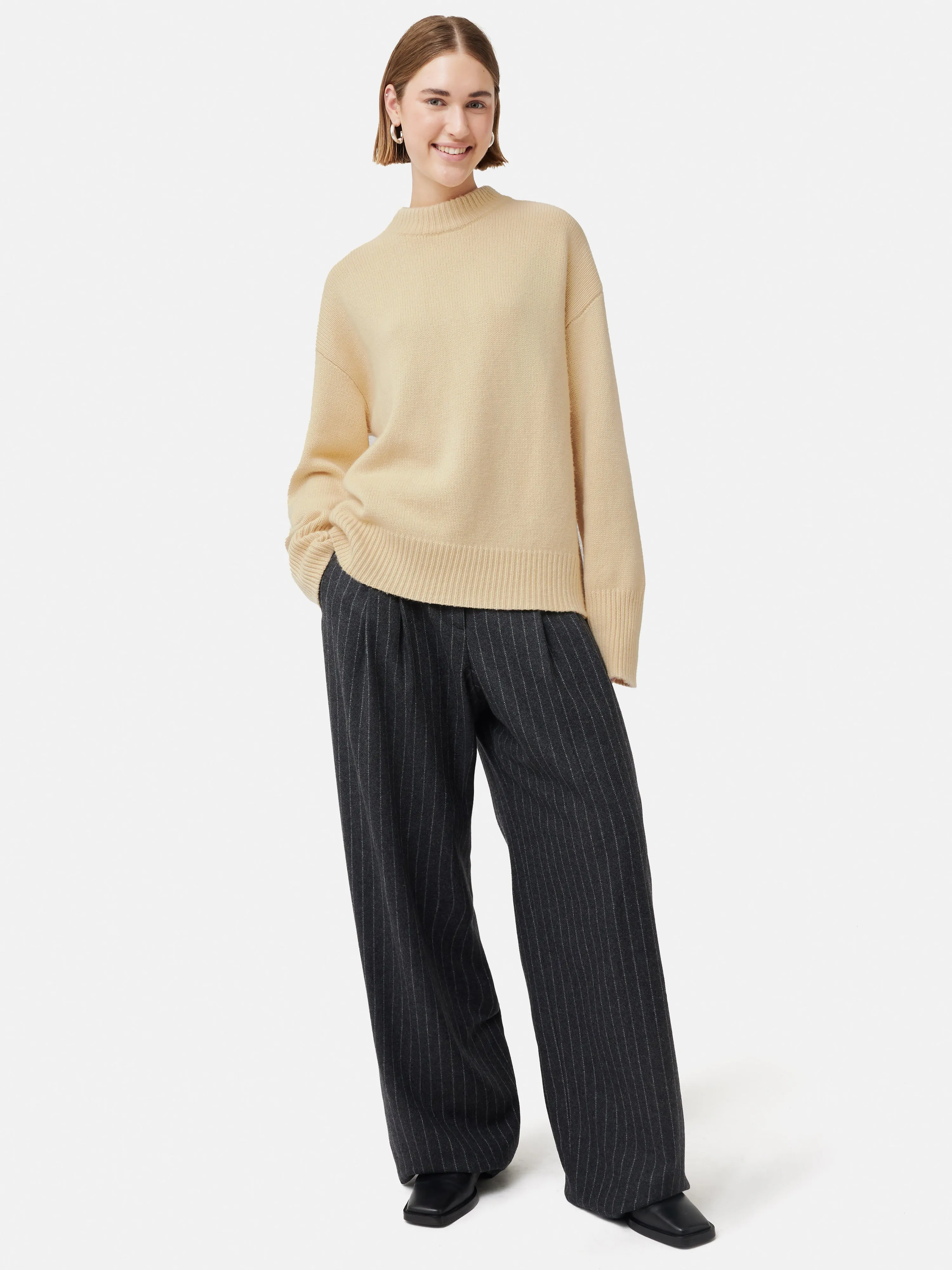 Merino Cashmere Boyfriend Crew | Cream