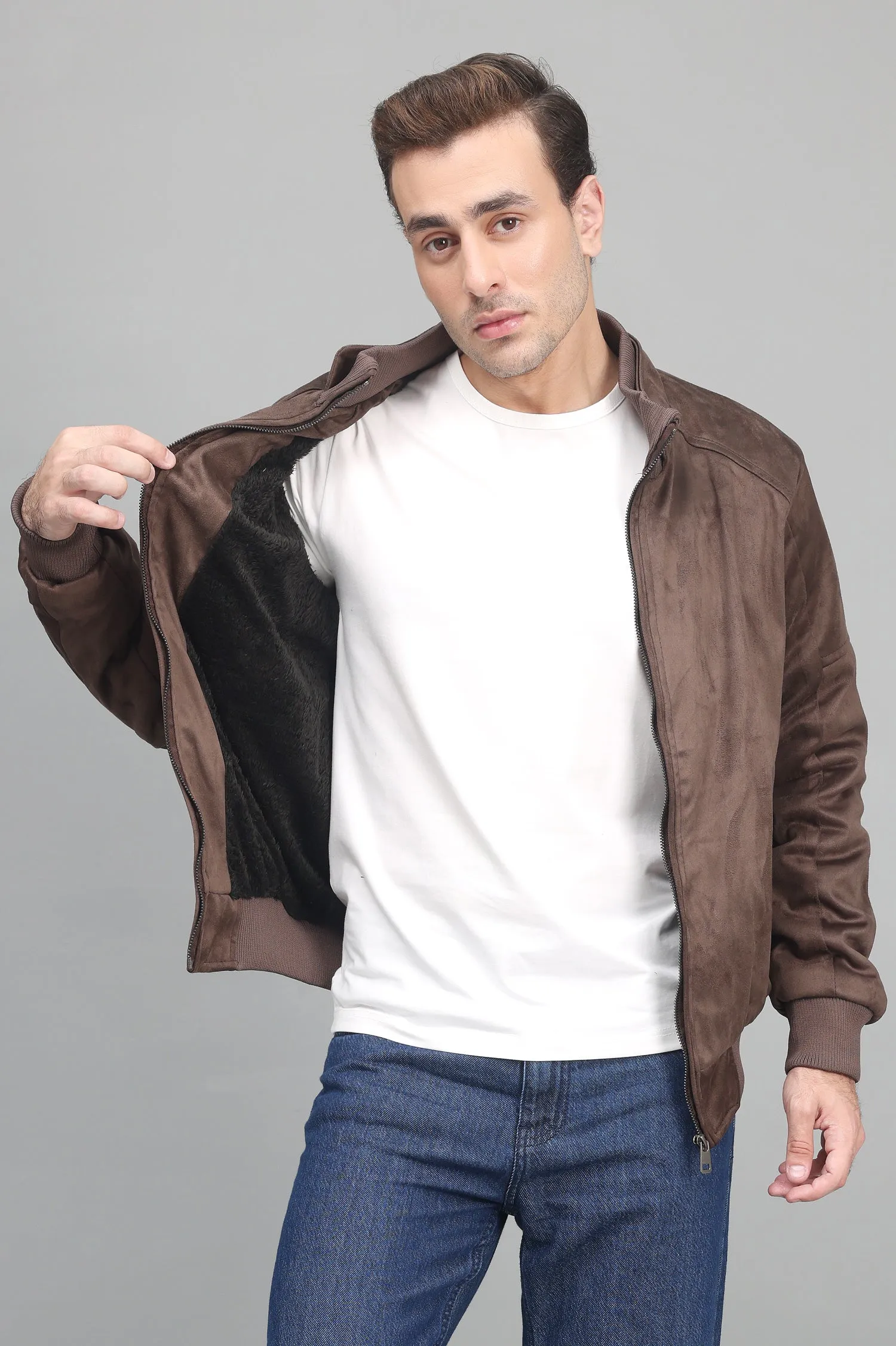 MINIMALIST BOMBER JACKET-COFFEE