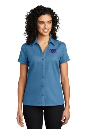 Port Authority Ladies Textured Customized Camp Shirts, Celadon