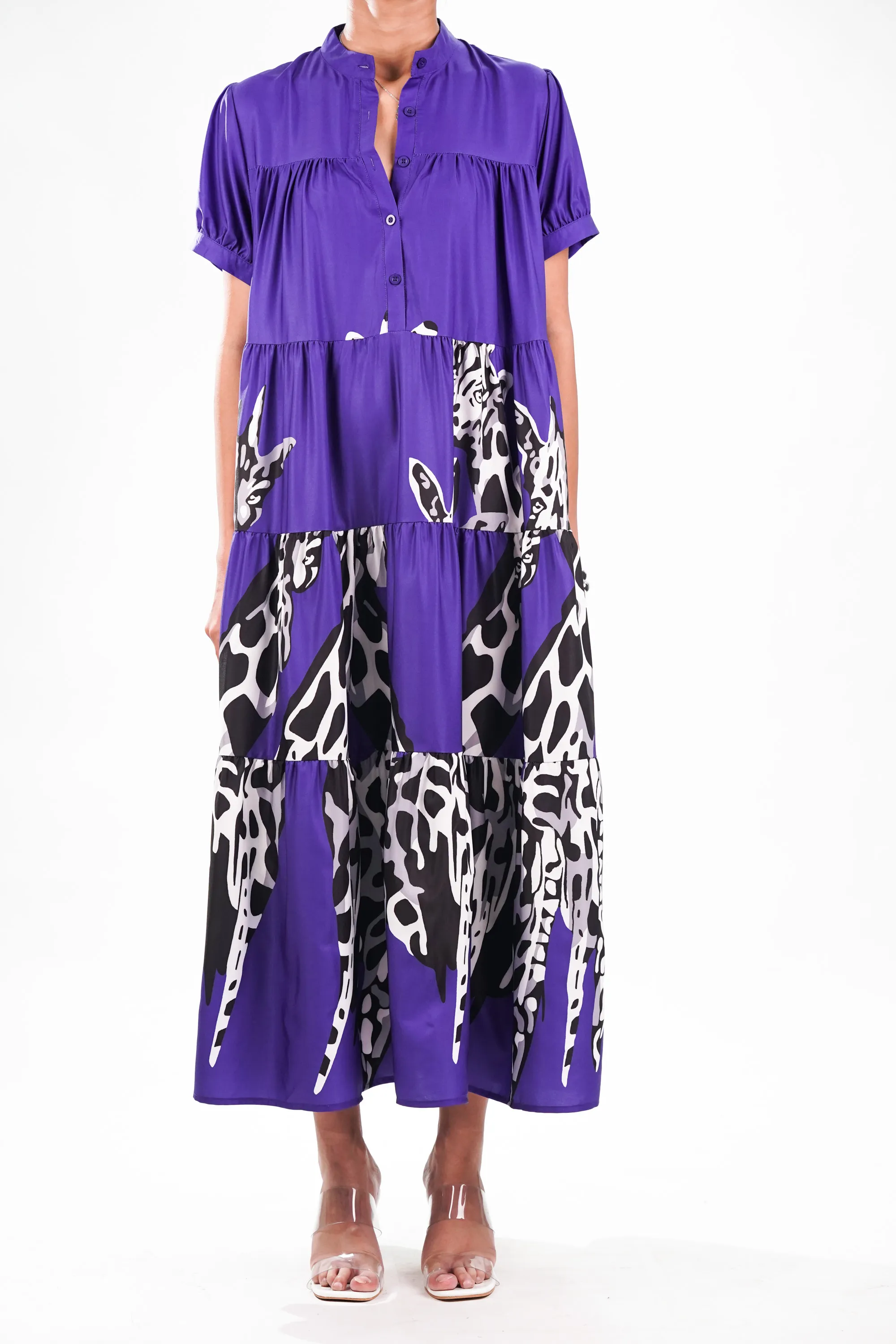 Purple Printed Tiered Dress