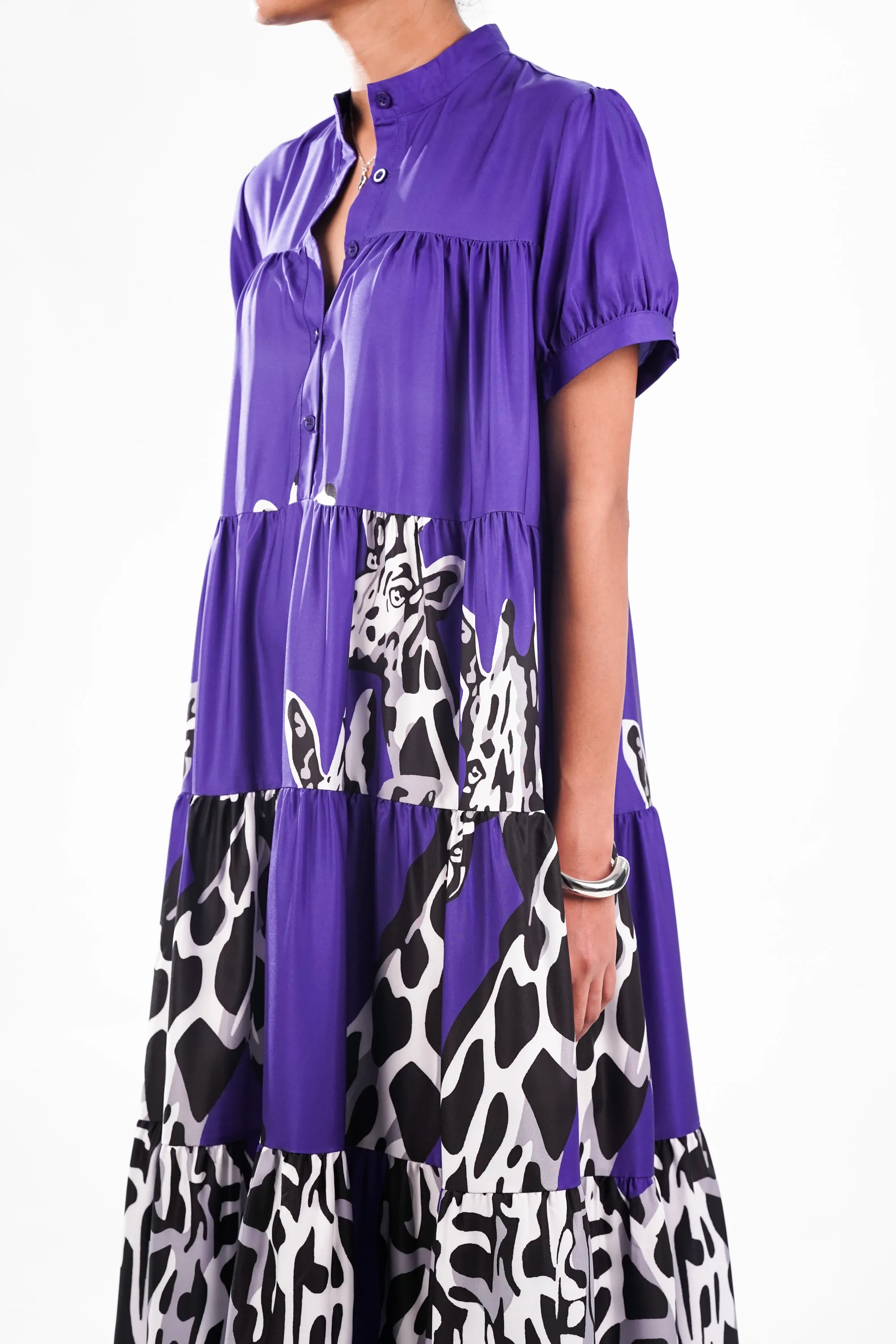 Purple Printed Tiered Dress