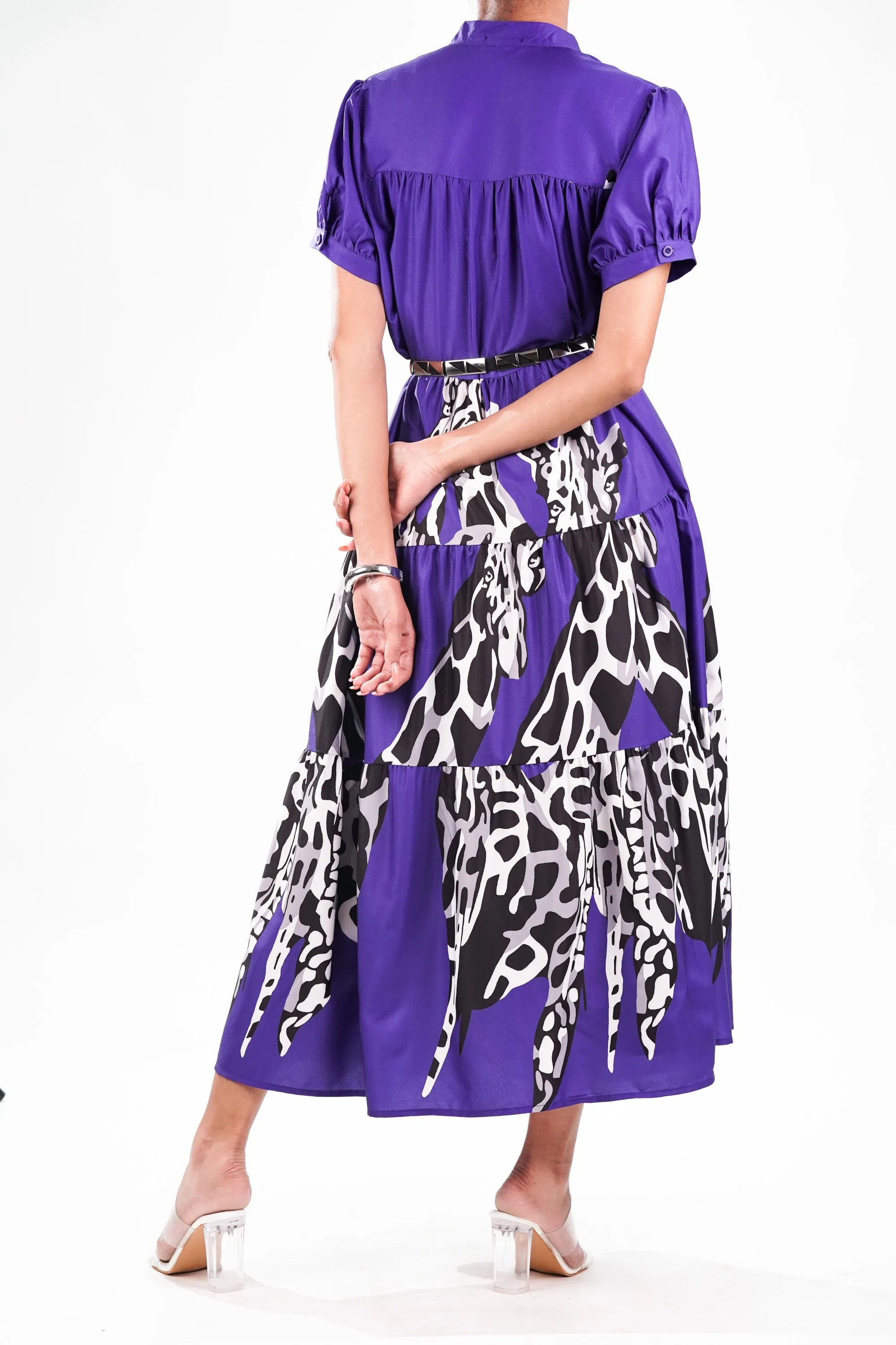 Purple Printed Tiered Dress