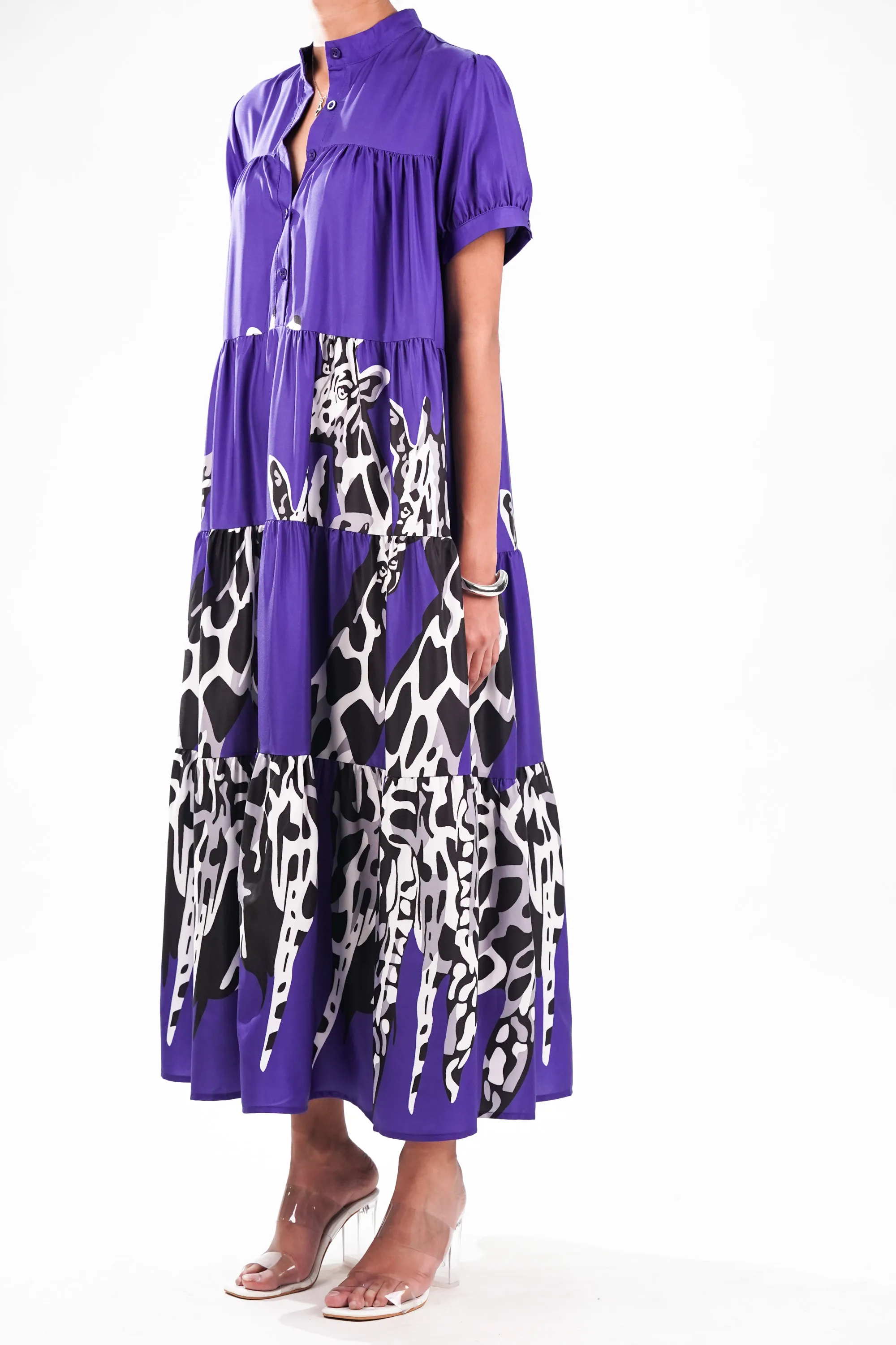 Purple Printed Tiered Dress