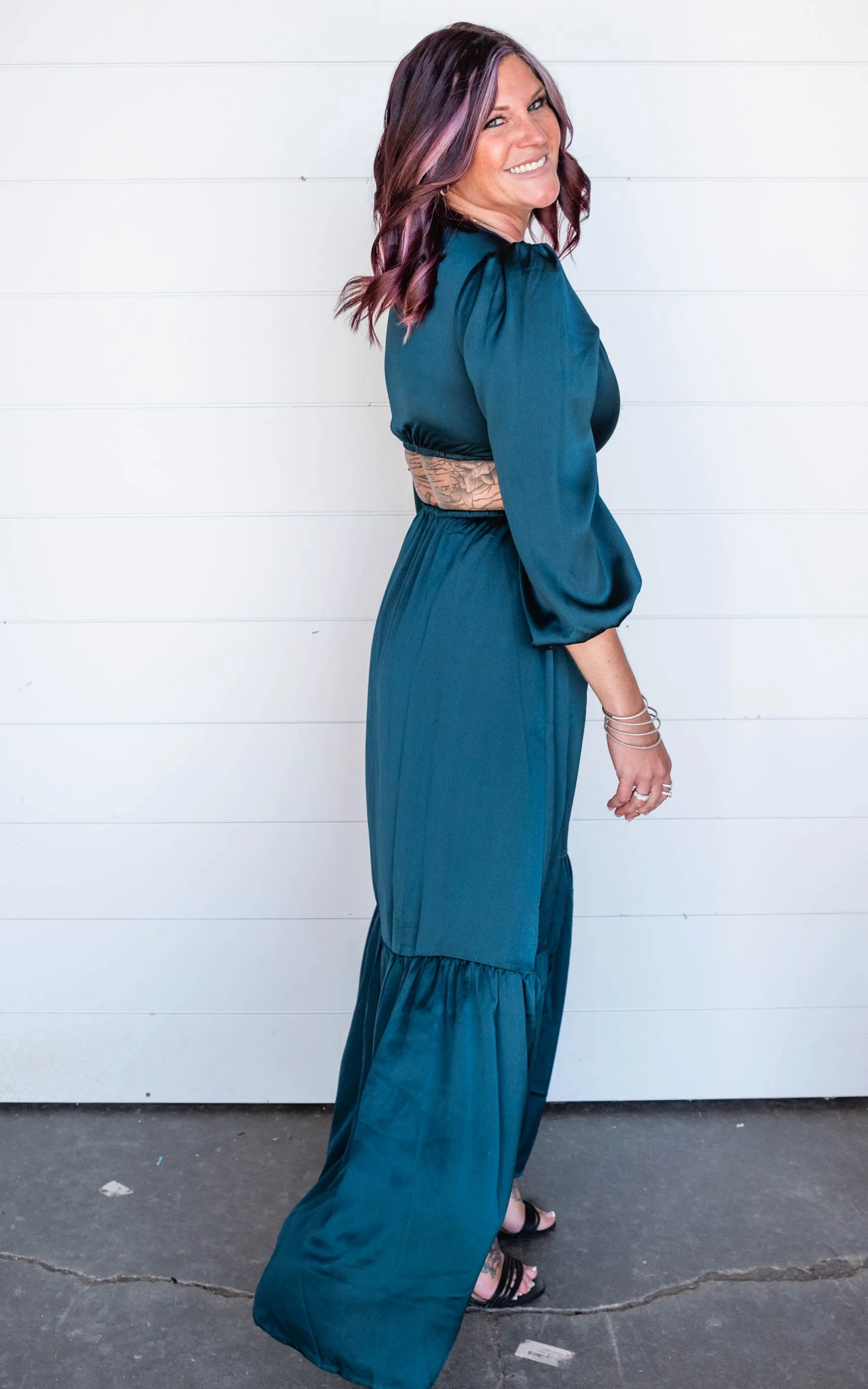 Satin Cut-Out Maxi Dress featuring plunge neckline - Final Sale