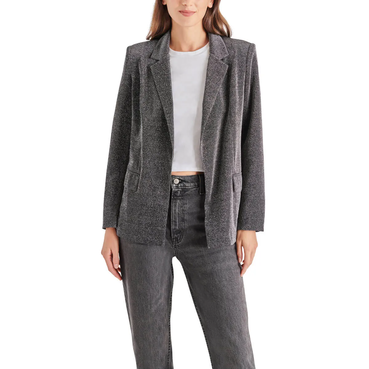 Steve Madden Payton Metallic Open Front Boyfriend Blazer