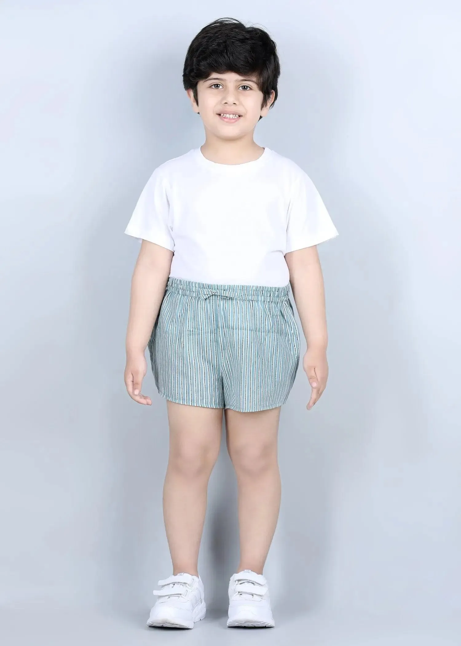 Stripes Green Cotton Snooze Shorts (1-14 Years)