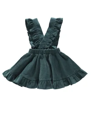 Stylish Frilled Corduroy Pinafore Dress For Baby Little Girl