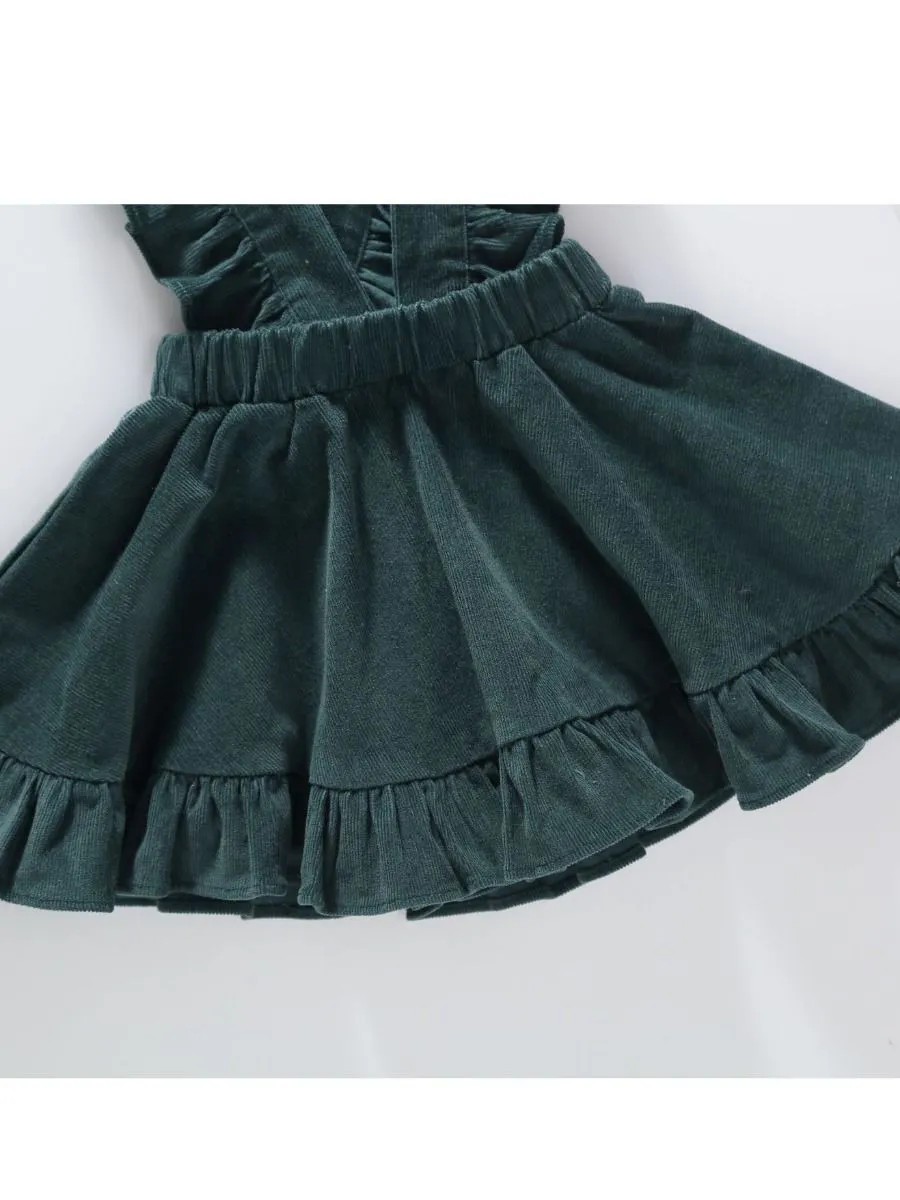 Stylish Frilled Corduroy Pinafore Dress For Baby Little Girl