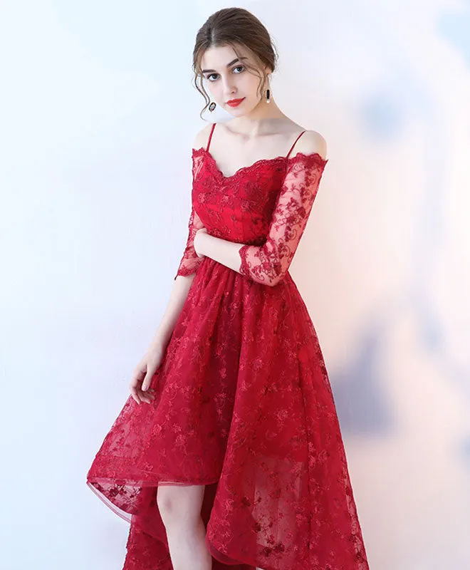 Stylish High Low Lace Prom Dress, Lace Evening Dress