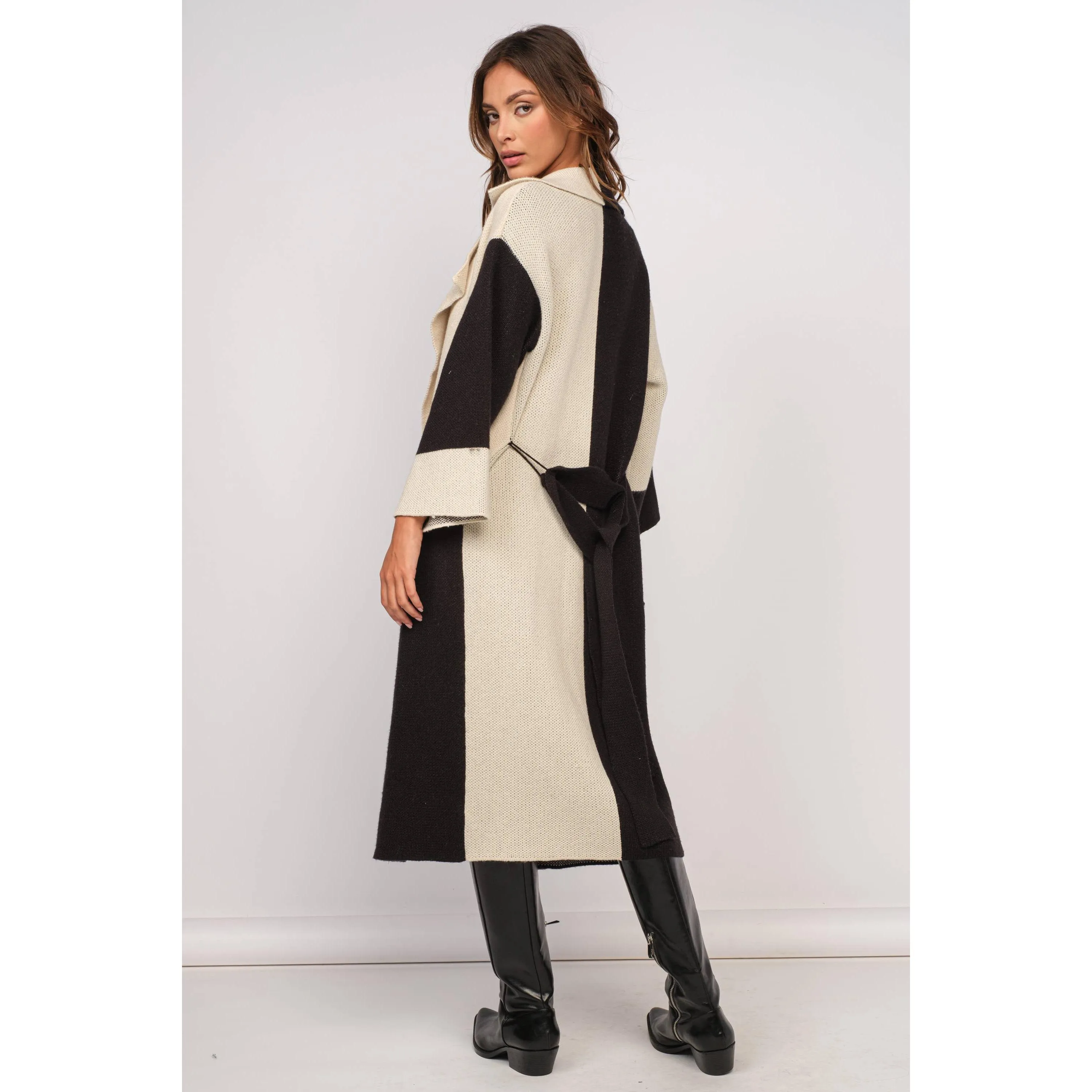 The Alexa Black/Cream Longline Belted Cardigan