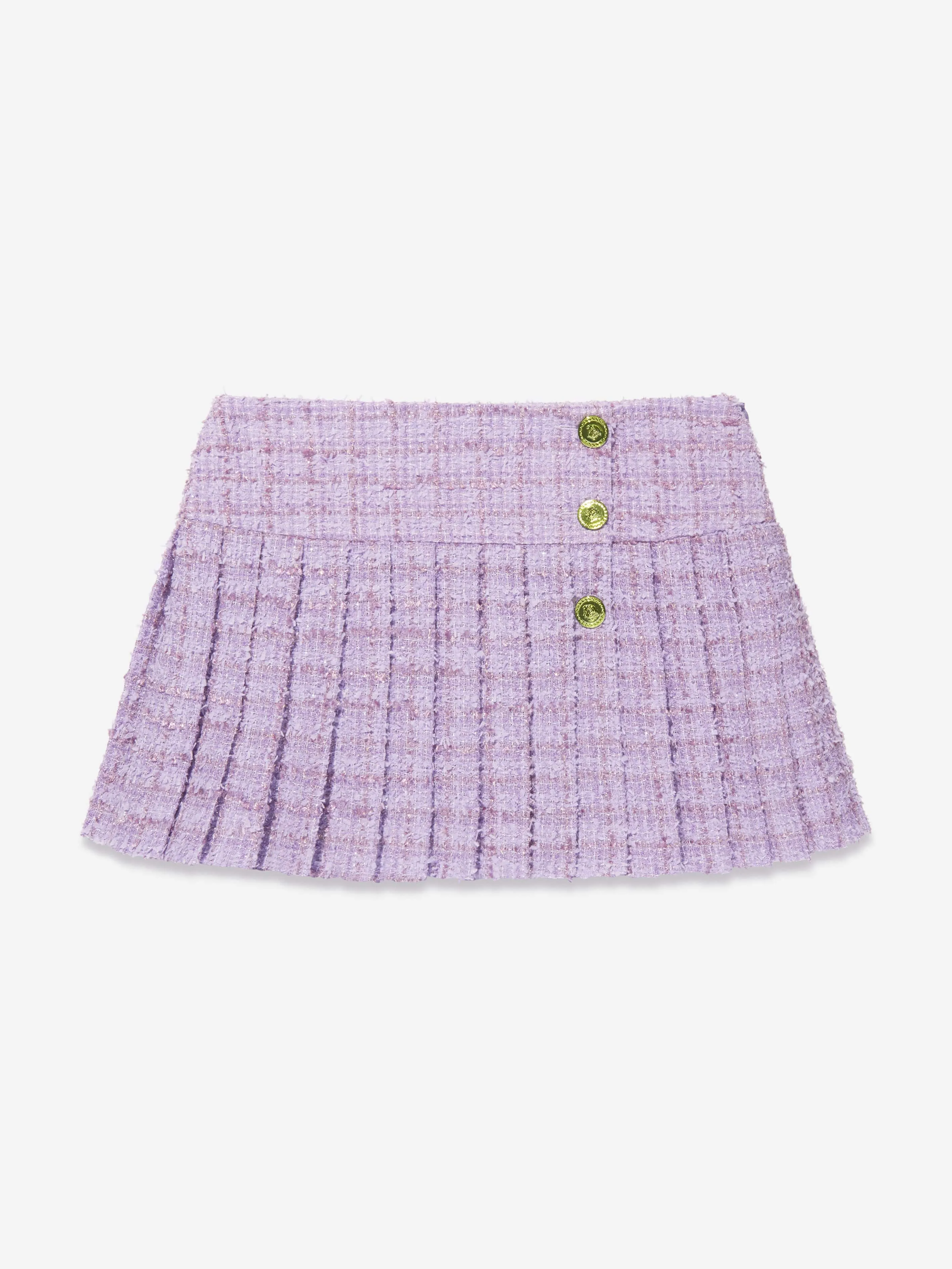 Versace Girls Pleated Tweed Skirt in Lilac