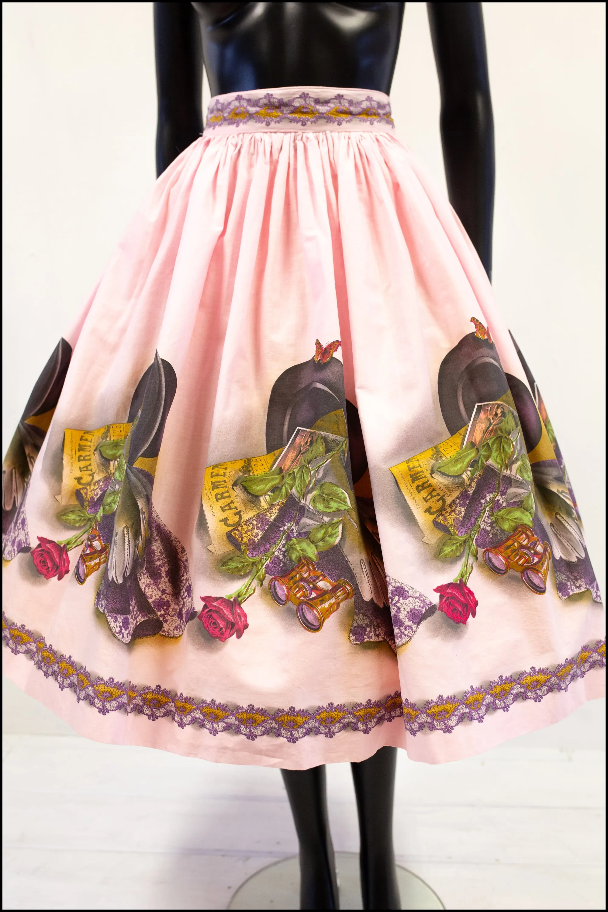 Vintage 1950s Pink 'Opera' John Wolf Print Skirt