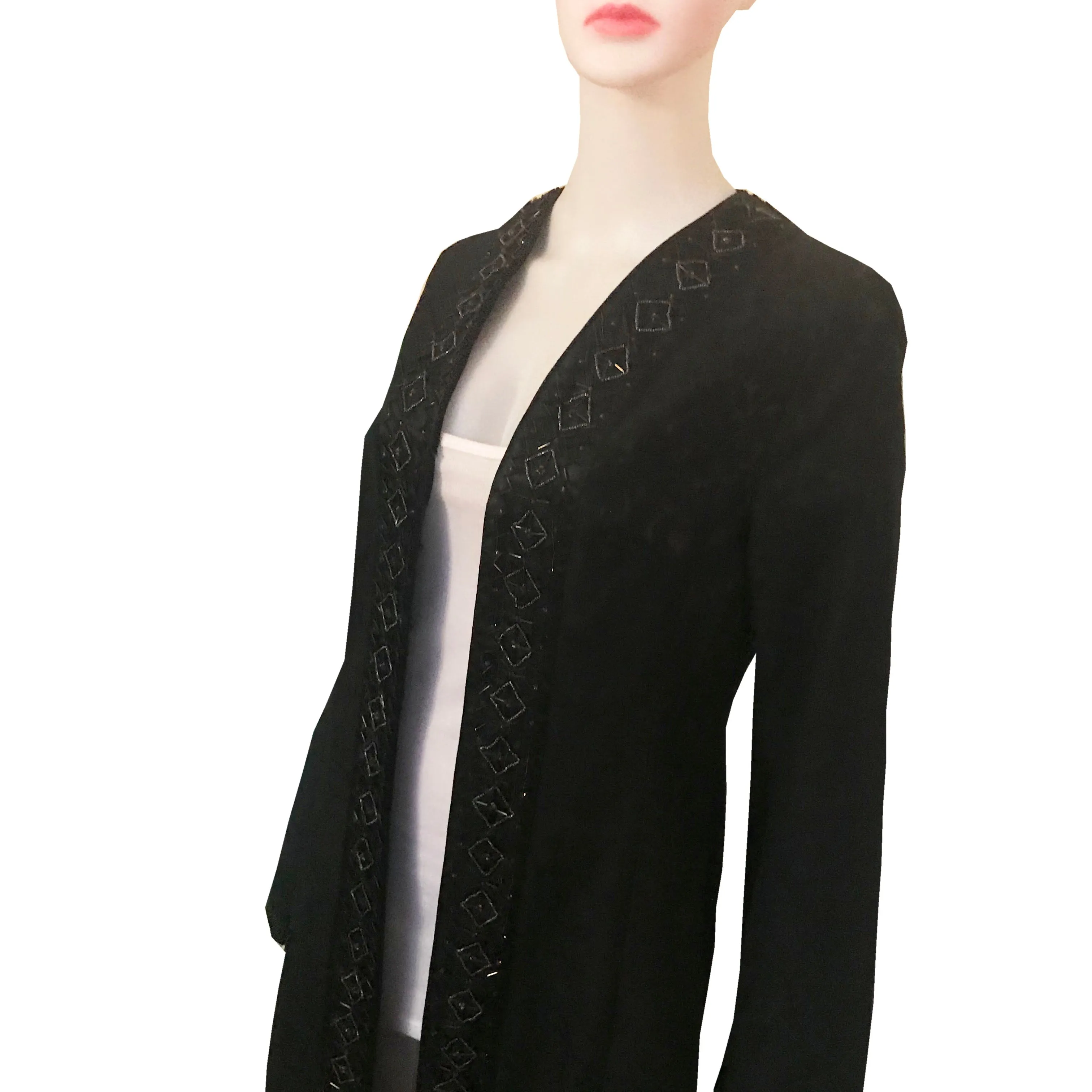 Vintage 1960s Black Jacquard Beaded Formal Coat