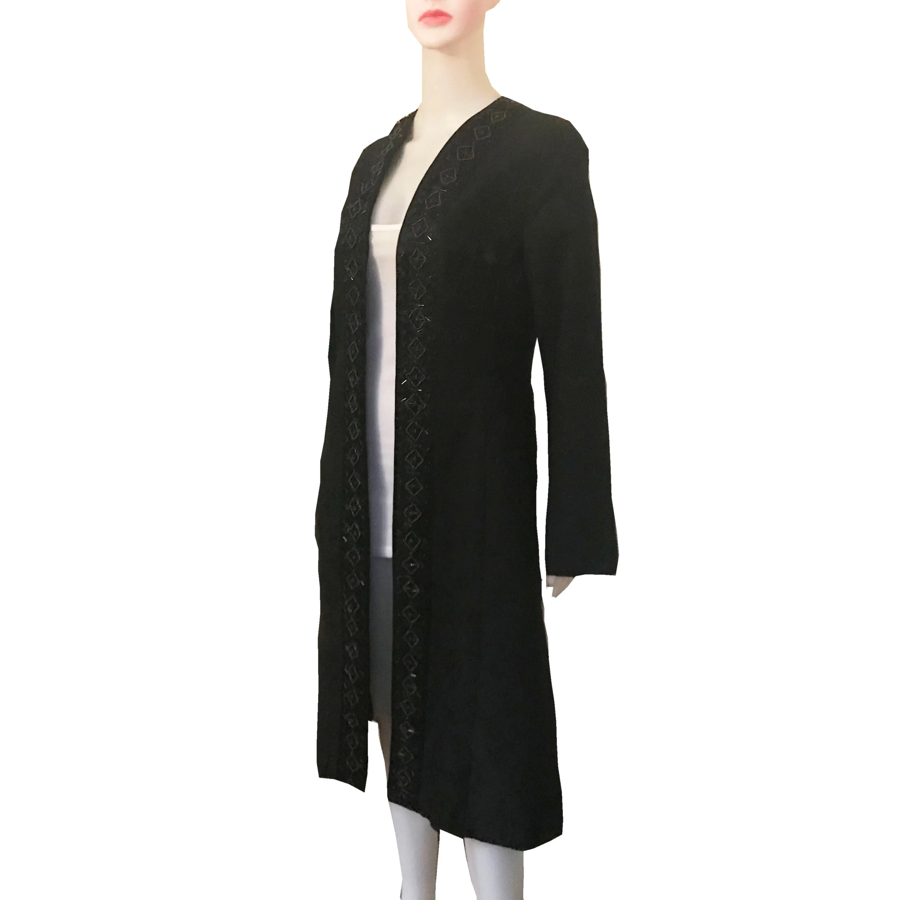 Vintage 1960s Black Jacquard Beaded Formal Coat