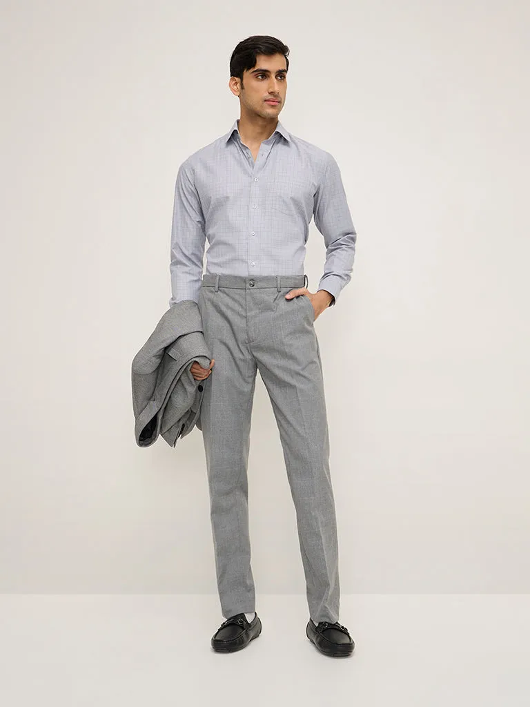 WES Formals Grey Checks Print Slim-Fit Shirt