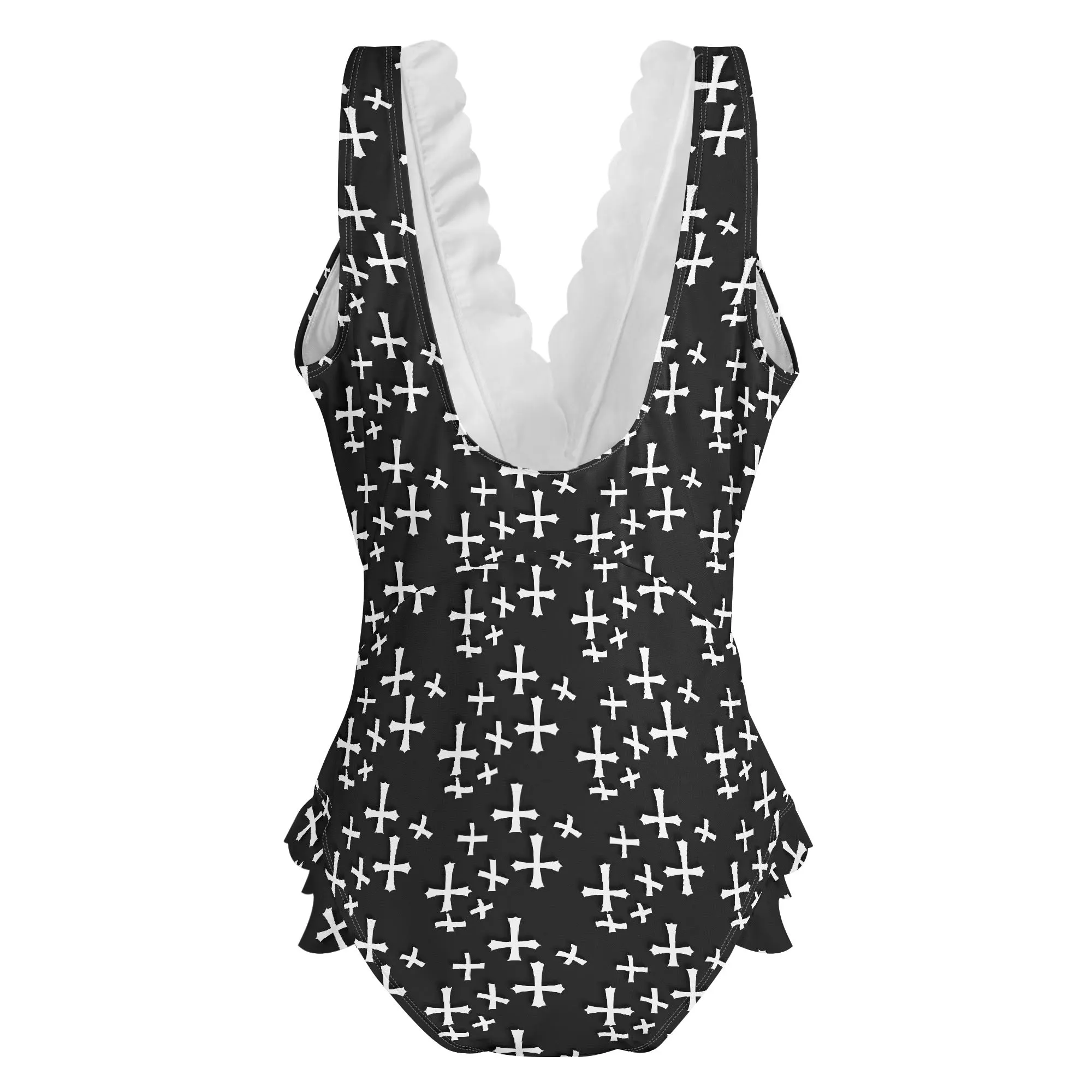 Womens Little Crosses Ruffle Edge Cross-Front One Piece Swimsuit Bathing Suit