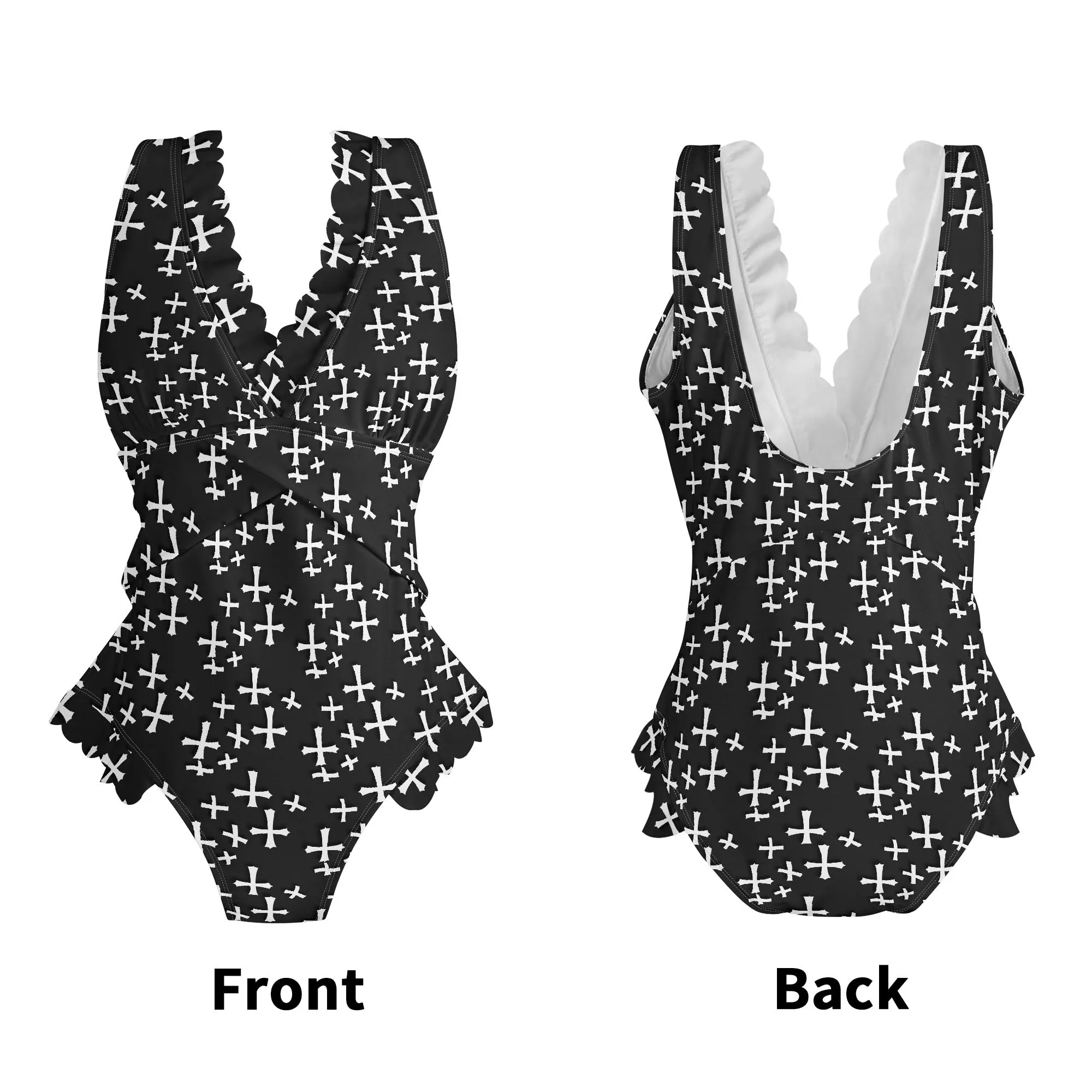 Womens Little Crosses Ruffle Edge Cross-Front One Piece Swimsuit Bathing Suit