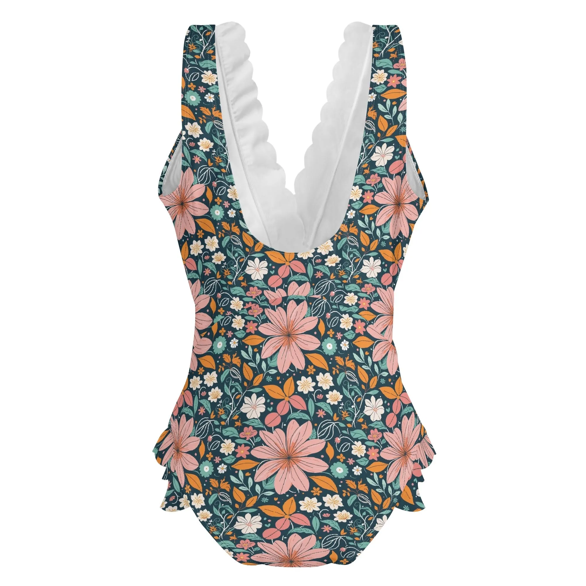 Womens Wild Flowers Ruffle Edge Cross-Front One Piece Swimsuit Bathing Suit